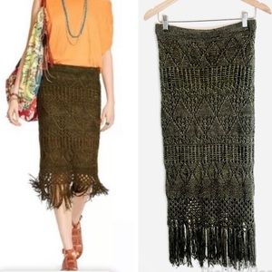 Polo by Ralph Lauren Linen Midi Fringed Skirt Size (S/P).